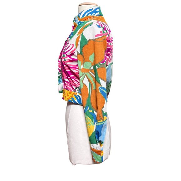 Vtg 70s Don Luis De España Cropped Blouse Bold Floral Size 8 Statement Piece - Picture 3 of 8